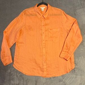 Women's H&M 100% Linen Button-Down Shirt Coral Orange Size Large